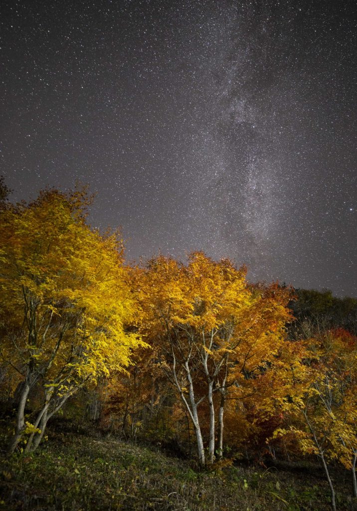 木曽の紅葉と天の川